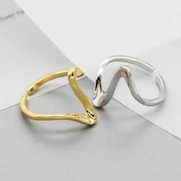 *NEW Gold/Sterling Silver Wave Adjustable Ring