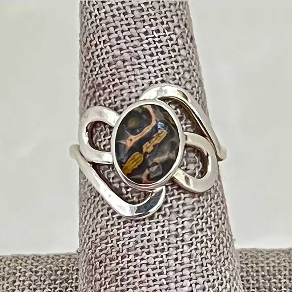 Vintage Sterling Silver Oval Jasper Ring SR-3425 - image 1