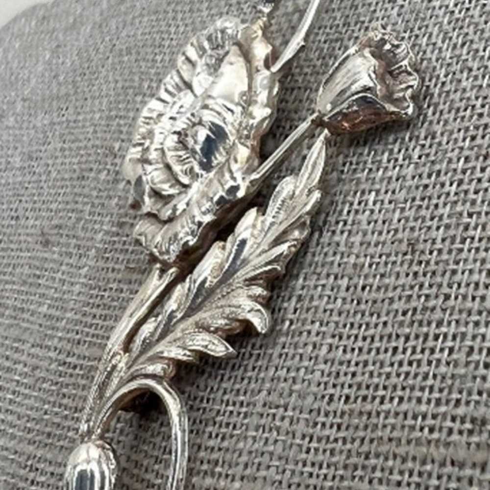 Lang Vintage Sterling Silver Flower Brooch Pin SP… - image 3