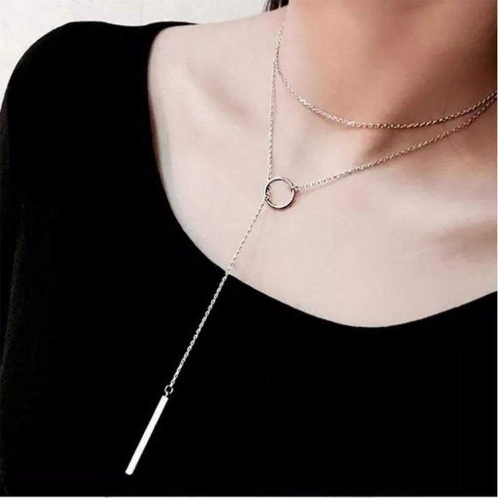 NEW 925 Sterling Silver Bar Circle Necklace - image 2