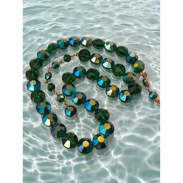 Vintage Blue Aurora Borealis Glass Bead Necklace