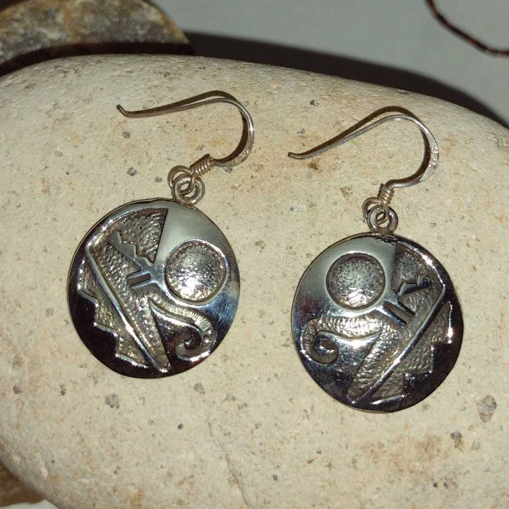 Vintage Aztec Mayan Sterling Silver Tribal Dangle… - image 10