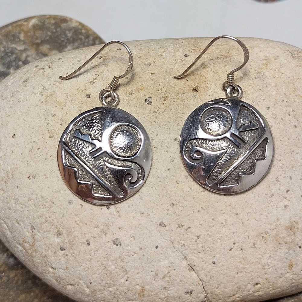 Vintage Aztec Mayan Sterling Silver Tribal Dangle… - image 2