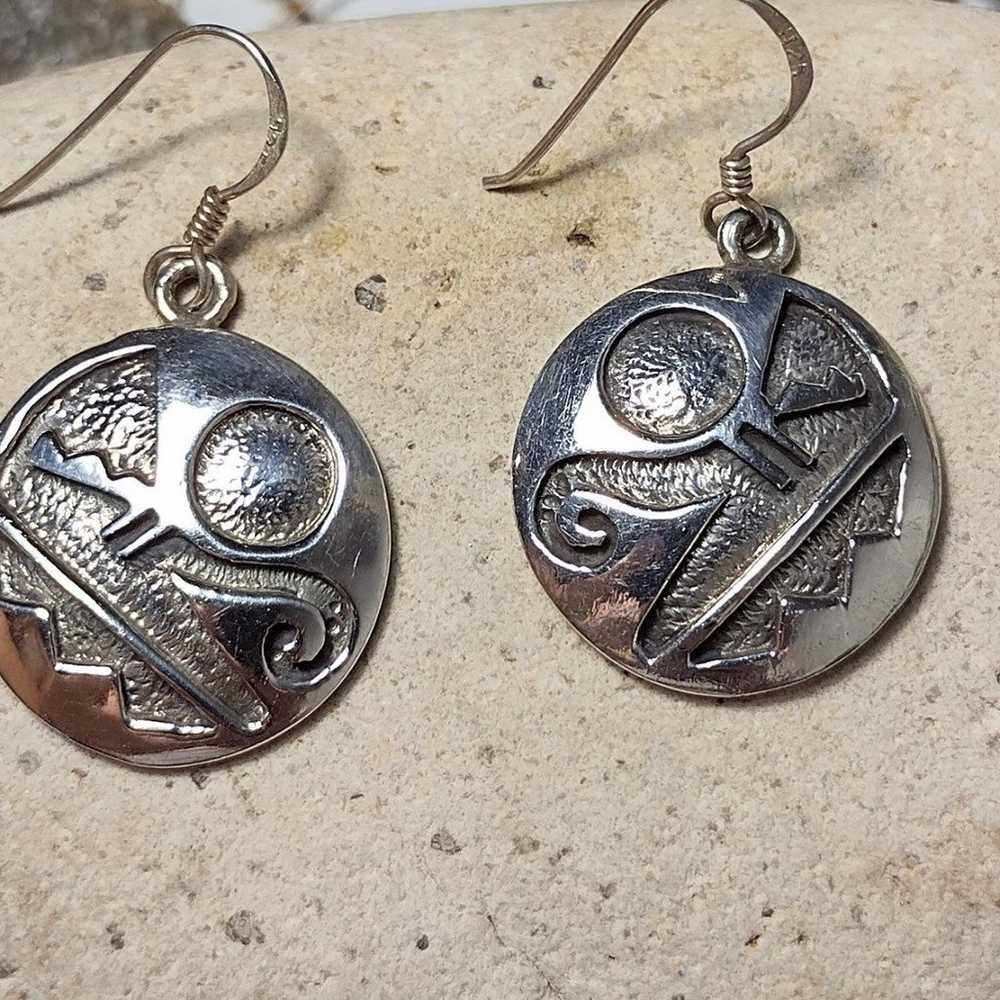 Vintage Aztec Mayan Sterling Silver Tribal Dangle… - image 4