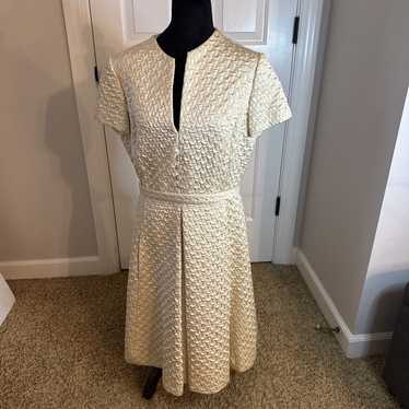 Vtg Textured Cream Brocade Dress 1960s Neiman Mar… - image 1