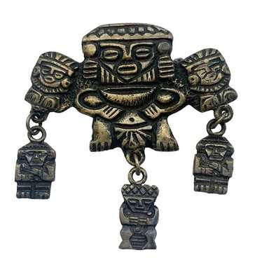 Vintage Aztec Inca Style Sterling Silver Tiki Man 