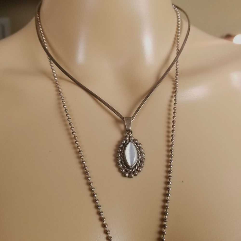 vintage sterling silver moonstone pendant necklace - image 2