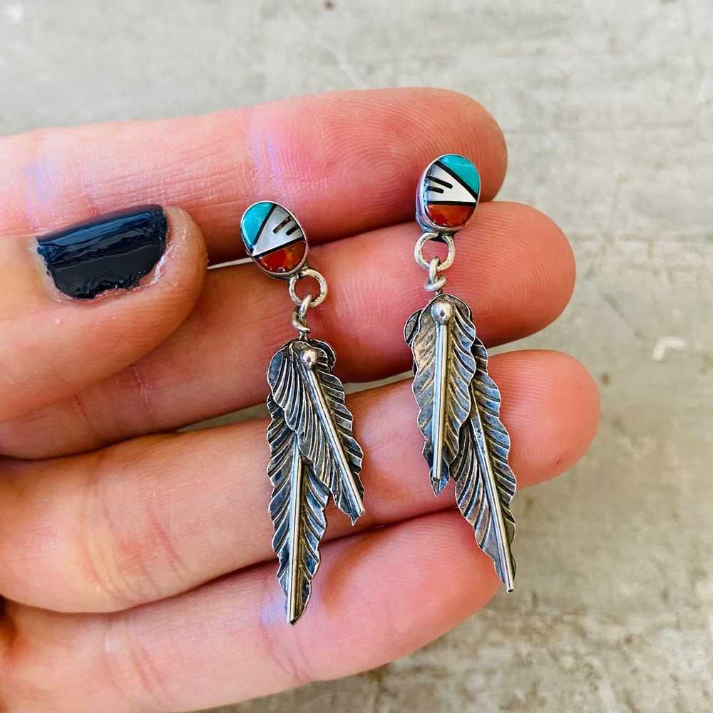 Southwestern Style Vintage Sterling Silver Multi … - image 1