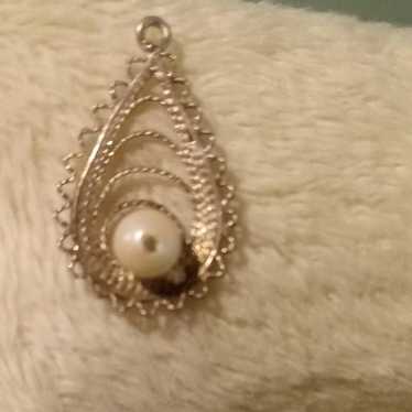 10k white gold Antique Victorian Filigree Pearl P… - image 1