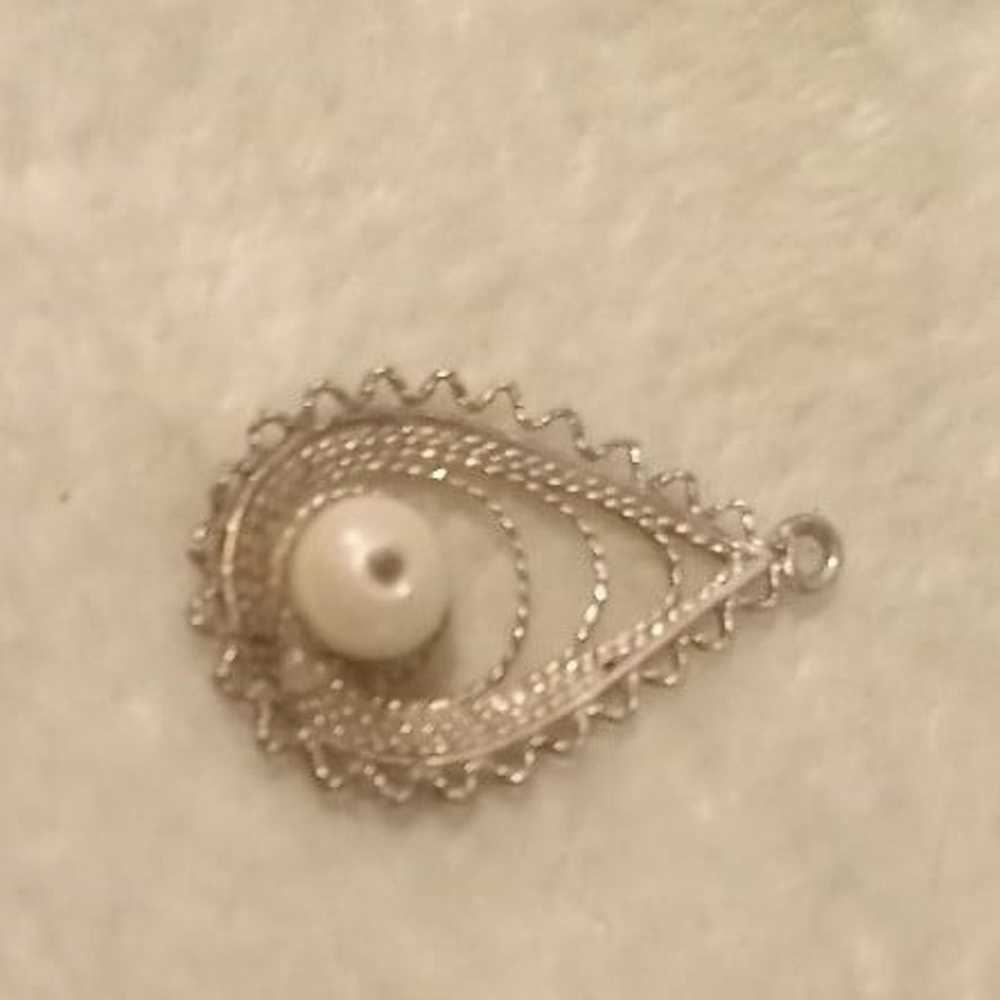 10k white gold Antique Victorian Filigree Pearl P… - image 8