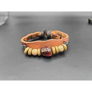 Vintage Handmade Leather Bracelet With Natural St… - image 1