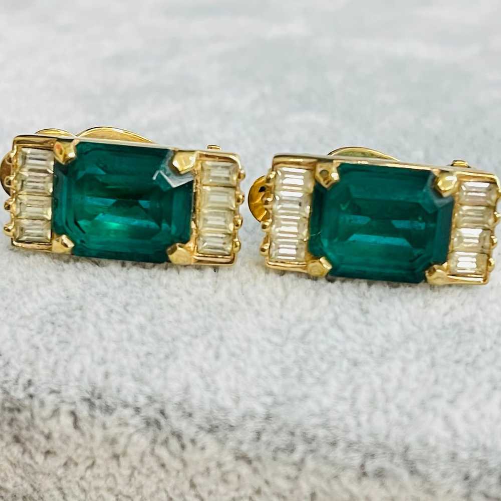 Vintage earrings green gems - image 1