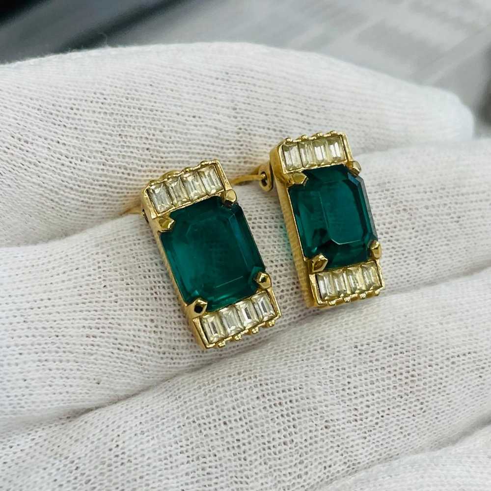 Vintage earrings green gems - image 3