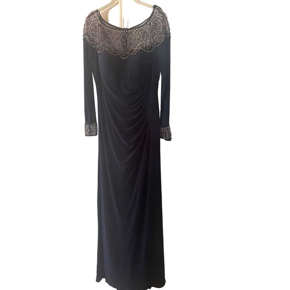 XSCAPE Beaded Neck Long Sleeve Ruched Gown Size 12 - image 1