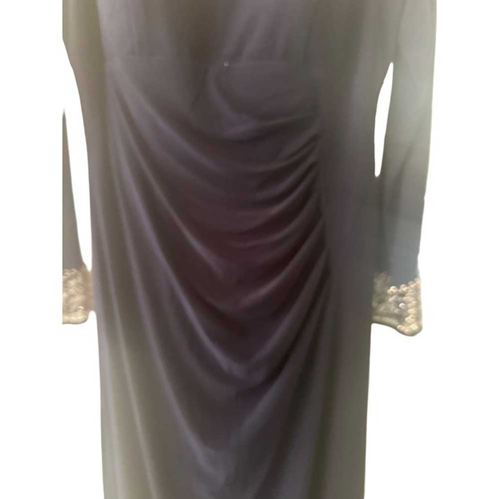 XSCAPE Beaded Neck Long Sleeve Ruched Gown Size 12 - image 5