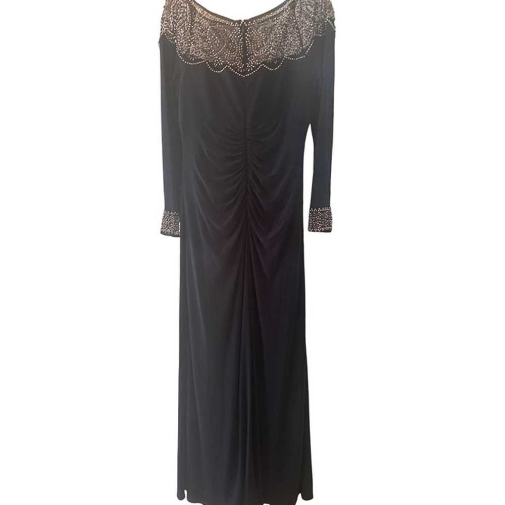 XSCAPE Beaded Neck Long Sleeve Ruched Gown Size 12 - image 6