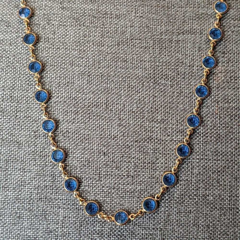 Vintage Signed Swarovski Blue Crystal Bezel Neckl… - image 1