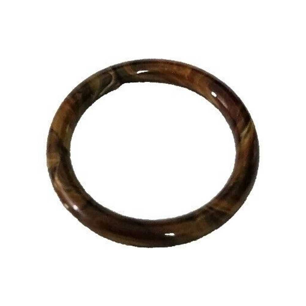 Vintage Brown Tone Swirl Art Glass Bangle Bracelet - image 2