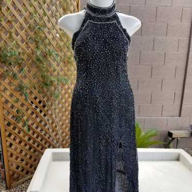 Evening gown beaded full length Black (12)