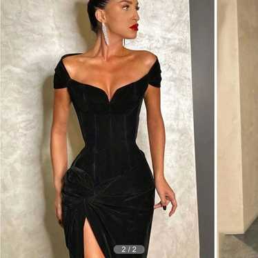 Classic Style Sheath Velvet Ruched Off-the-Shoulde