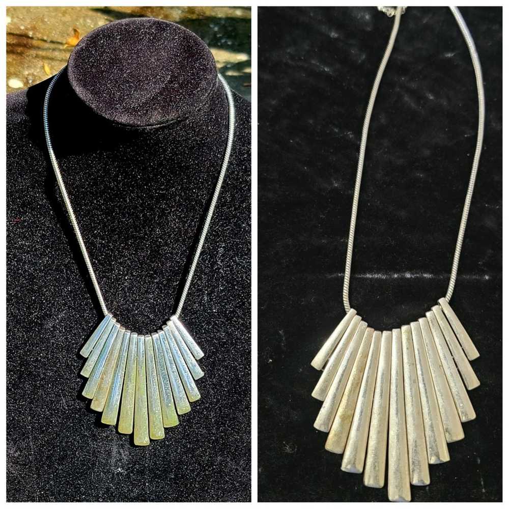 Vtg Fringe Tapered Silver Tone Necklace - image 1