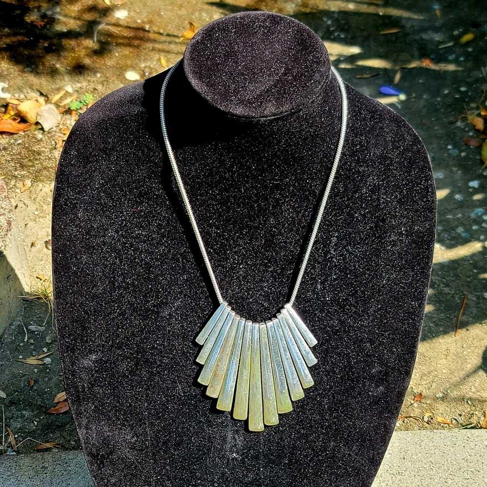 Vtg Fringe Tapered Silver Tone Necklace - image 2