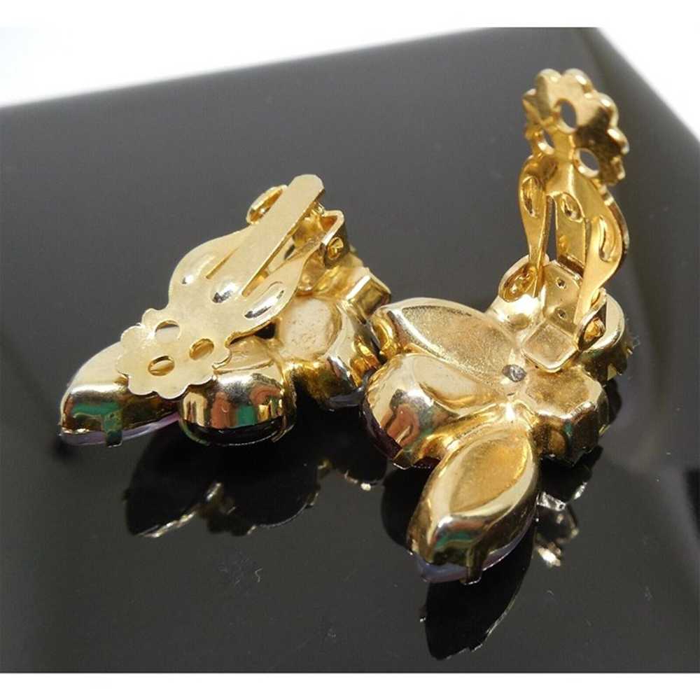 Circa 1965 Colorful Crystal Earrings Gold Tone Cl… - image 3