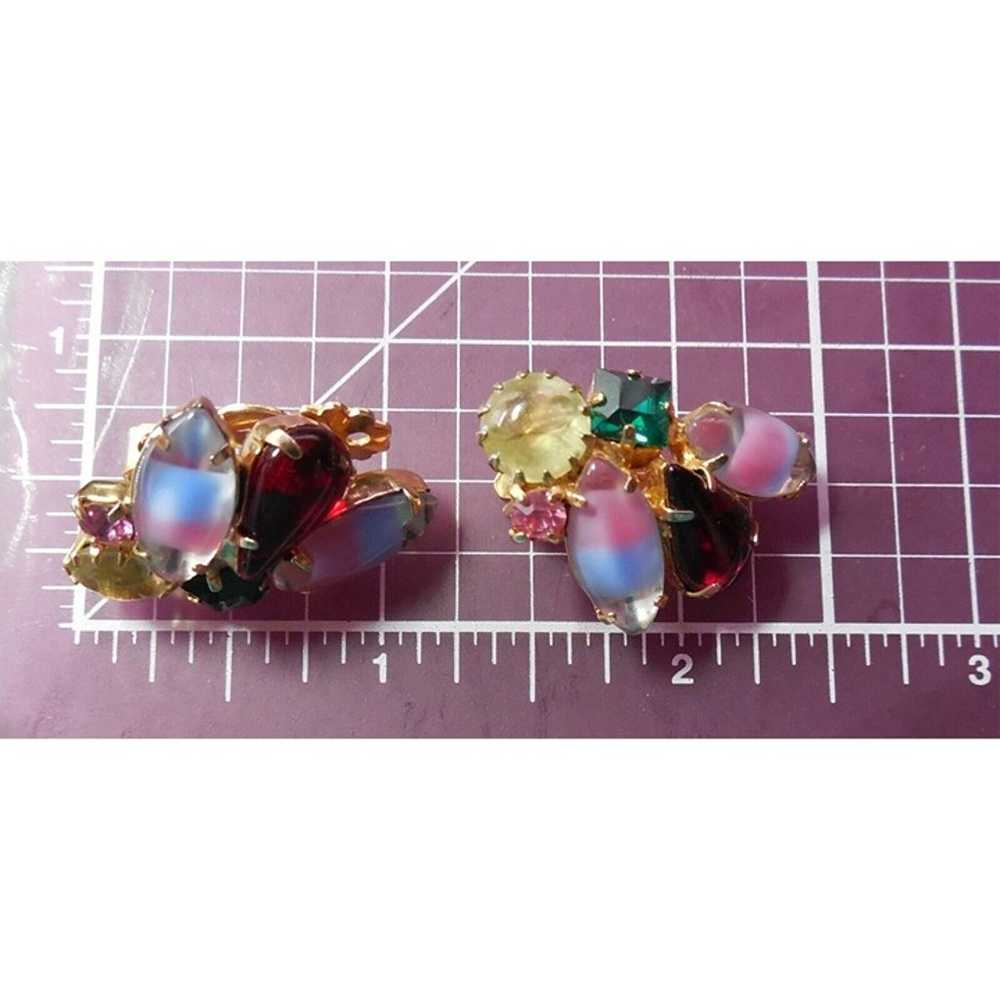 Circa 1965 Colorful Crystal Earrings Gold Tone Cl… - image 5