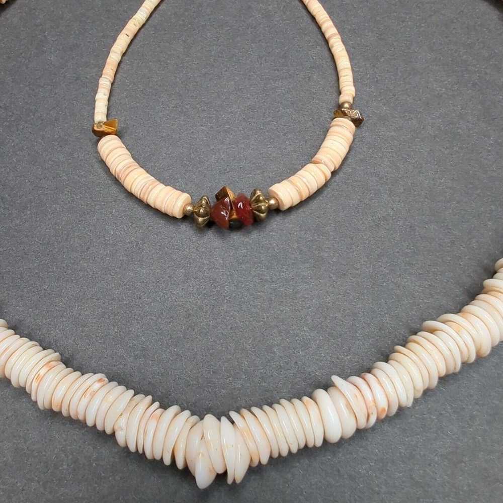 Vtg Dainty Shell Chicklet Bead Heishi Necklace & … - image 2