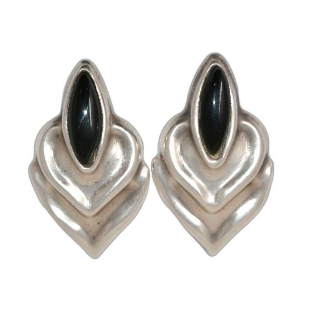 Mexico 925 Sterling Silver Black Onyx Inlay Scall… - image 1