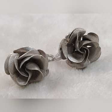 Vintage Rolyn Sterling Silver Rose Screw Back Earr