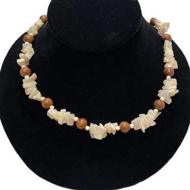 Vintage Mother Of Pearl And Wood Bead Necklace - image 1