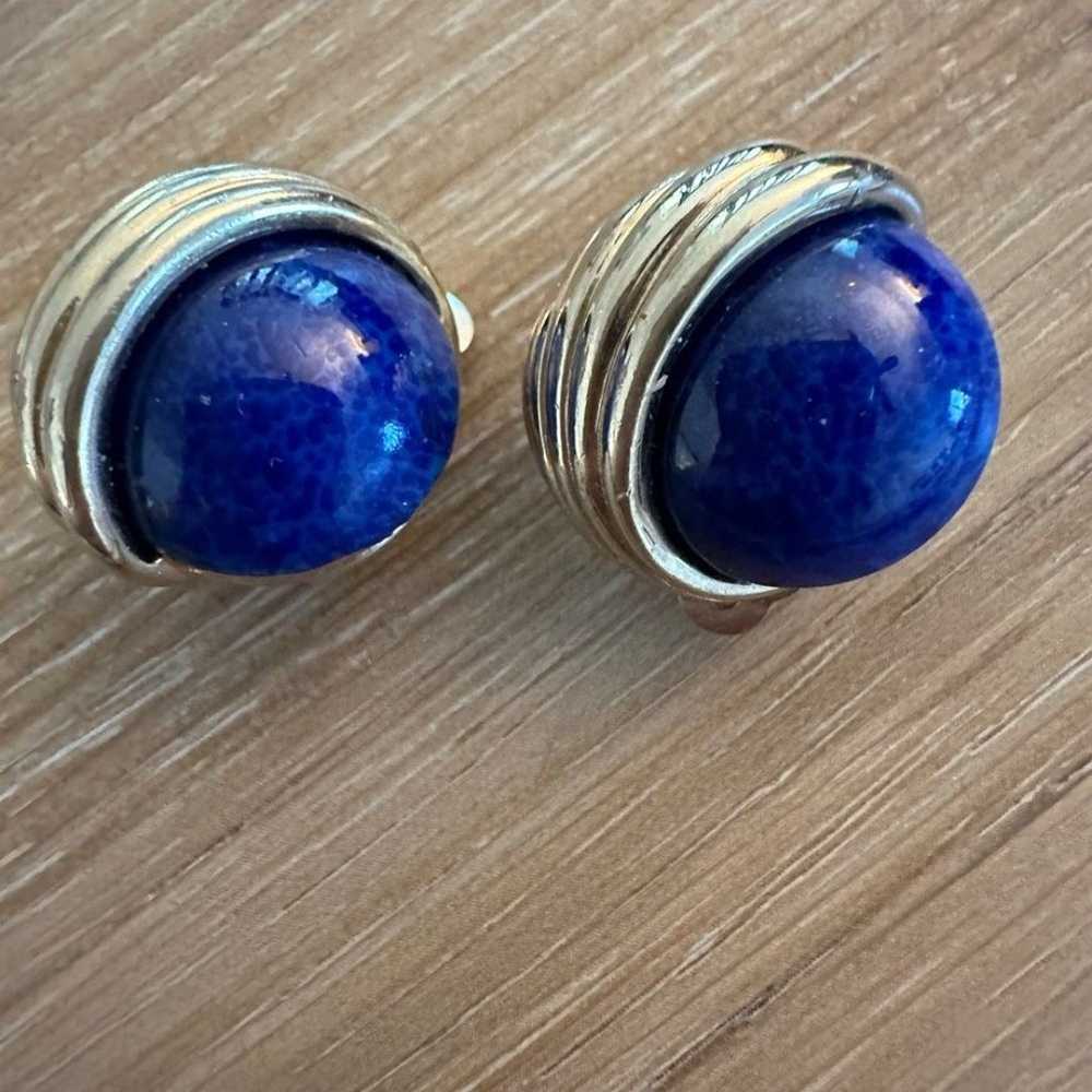 Vintage Signed Panetta Faux Lapis Lazuli/Goldplat… - image 1