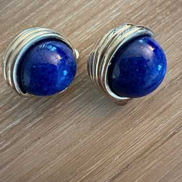 Vintage Signed Panetta Faux Lapis Lazuli/Goldplat… - image 1