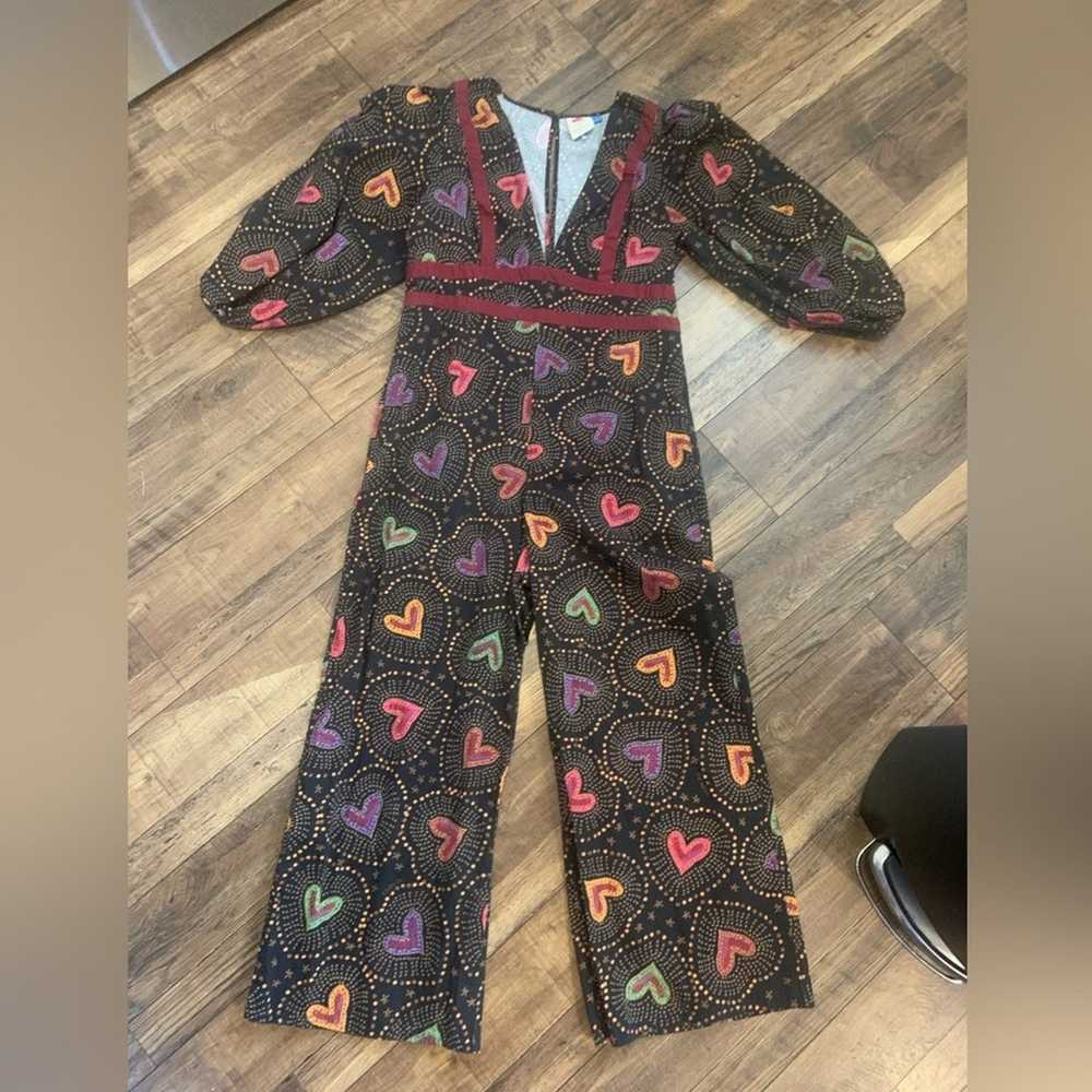 Farm rio heart printed deep v jumpsuit XL 180$ - image 3