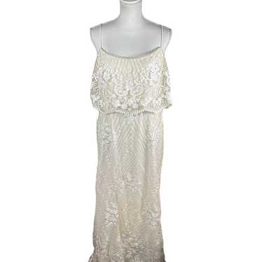 Adrianna Papell Ivory Sequin Lace Embroidered Gown