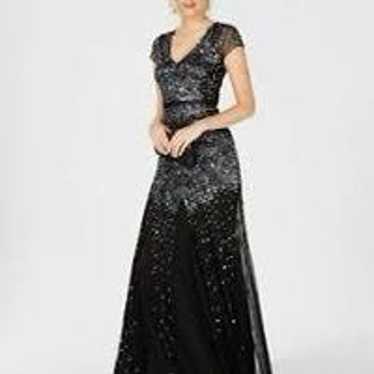 Adrianna Papell Midnight Long Beaded Dress with Ca