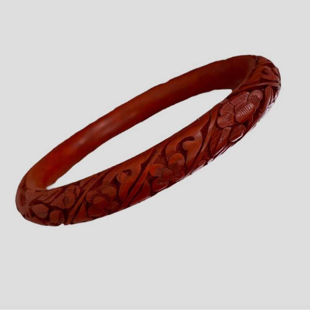 Vintage Chinese Carved Red Lacquer Cinnabar Bangl… - image 1