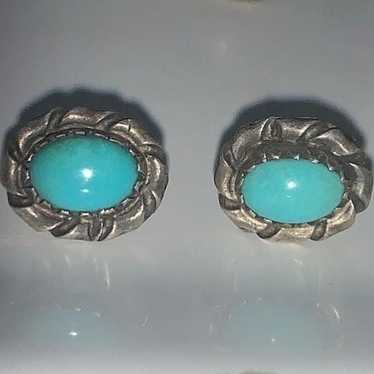 Vintage Sterling Silver Natural Turquoise Post Ea… - image 1