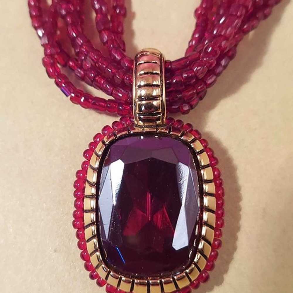 Vintage Carolee Ruby Red Gem Golden Necklace - image 1