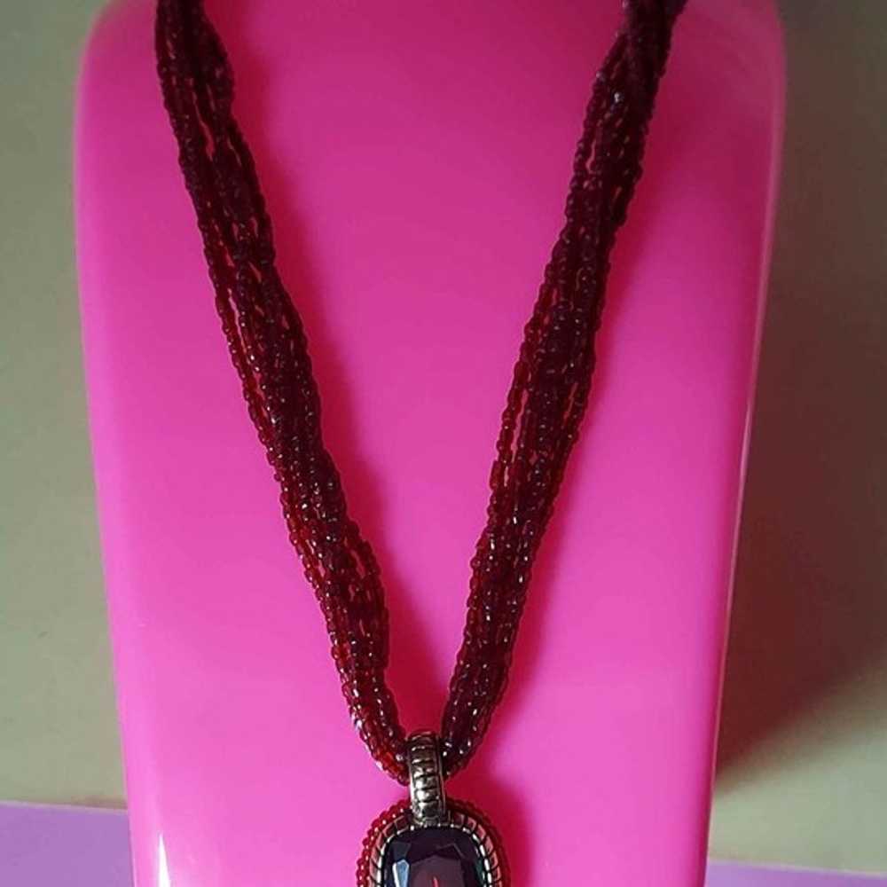 Vintage Carolee Ruby Red Gem Golden Necklace - image 2