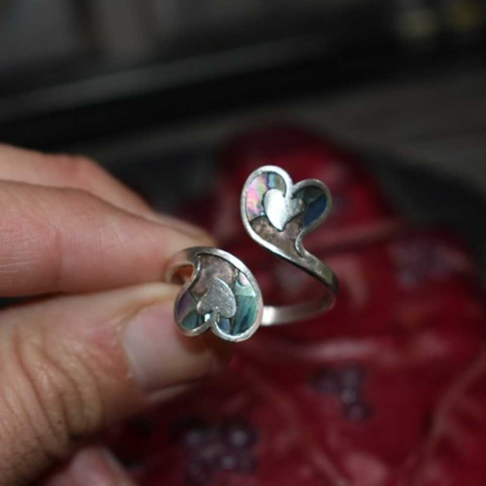 Sterling Abalone Double Heart 2 hearts Adjustable… - image 2