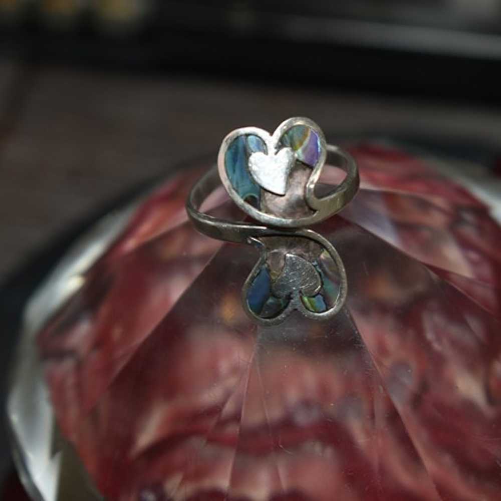 Sterling Abalone Double Heart 2 hearts Adjustable… - image 6