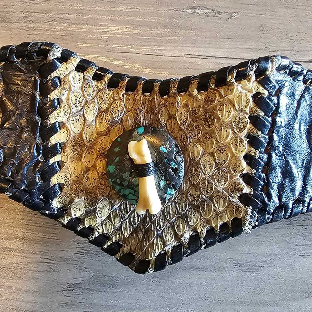 Vintage Handmade Snakeskin Leather Whipstitch Cuf… - image 7