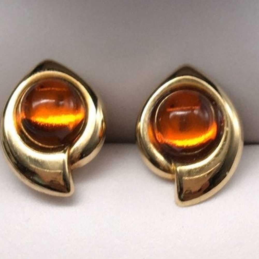 Vintage 9k gold baltic amber earrings - image 1