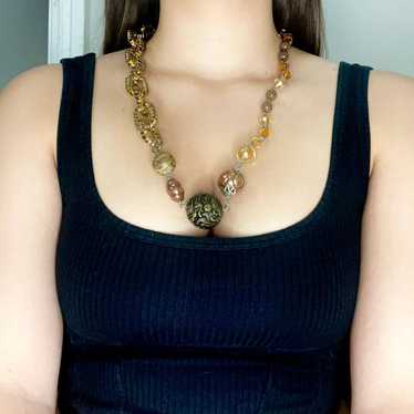 vintage retro 80’s gold brown beaded necklace - image 1