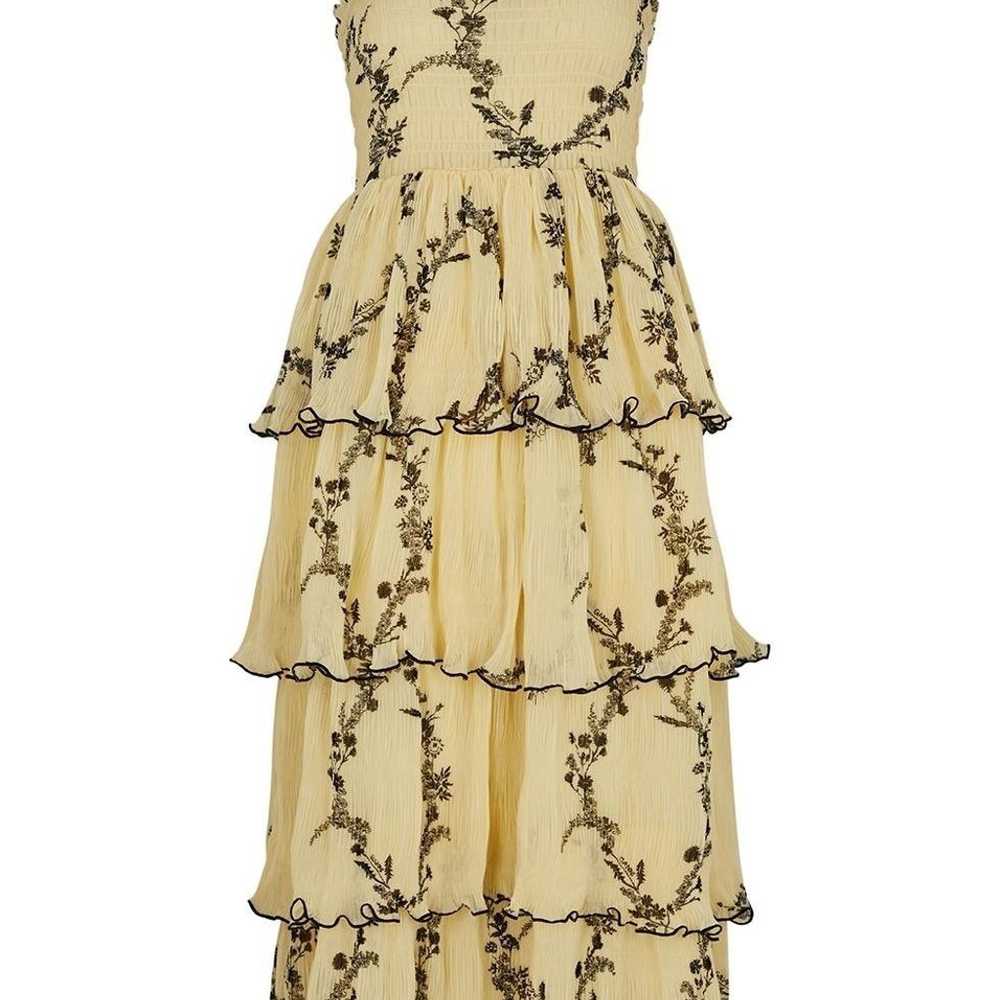 Ganni Yellow and Black Floral Tiered Plisse Midi … - image 10