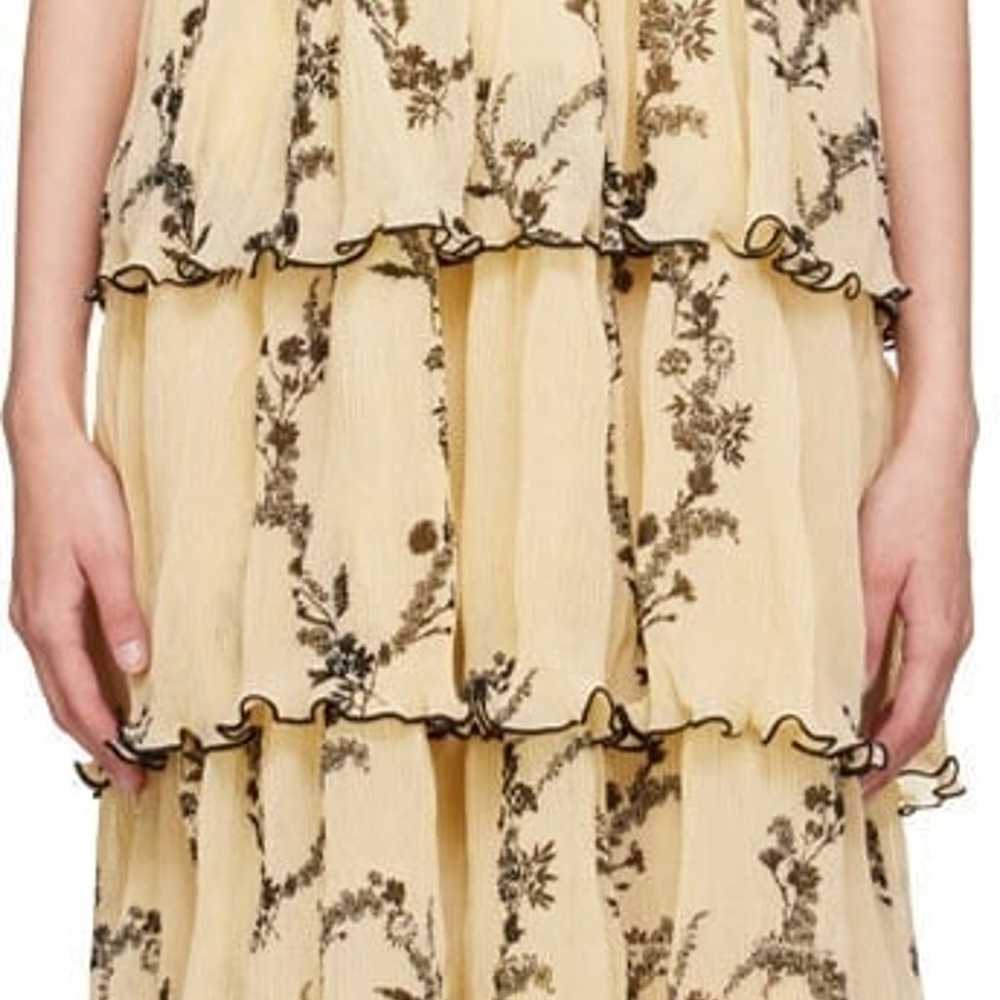 Ganni Yellow and Black Floral Tiered Plisse Midi … - image 11