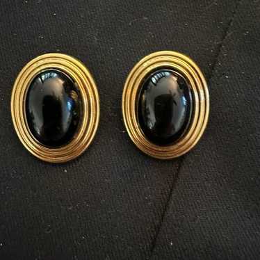 Vintage Signed Lanvin Germany Glass Cabochon Earni