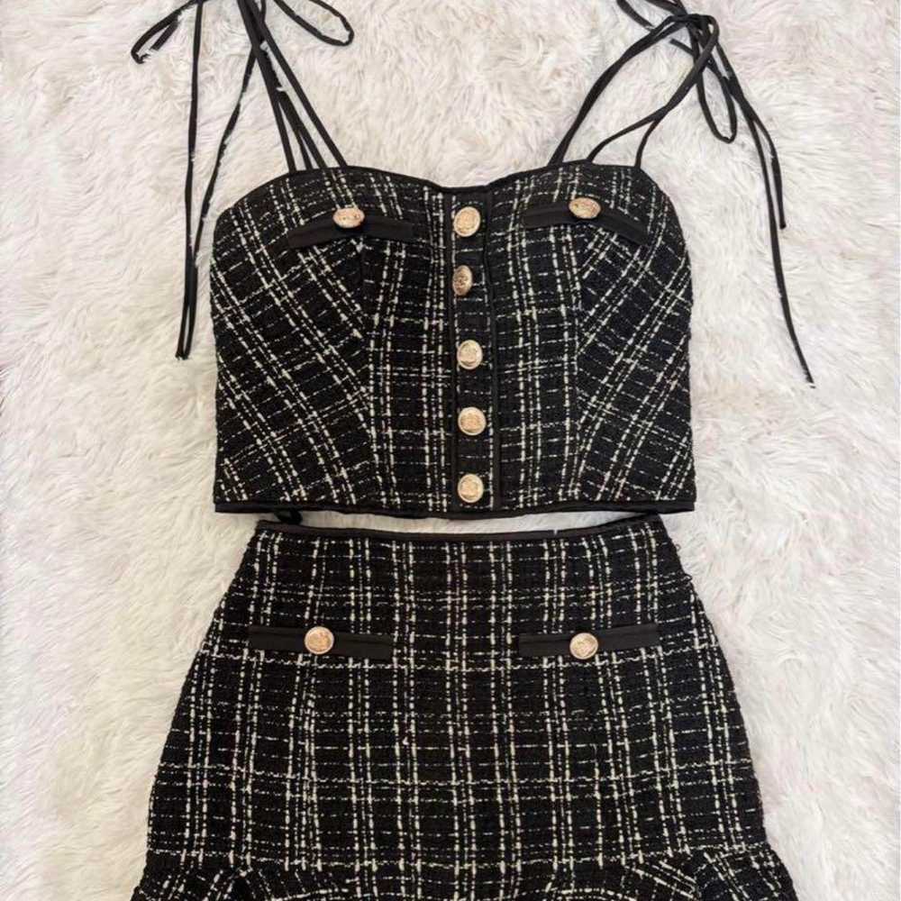 Tweed x Button Classical Setup Cabaret Dress (Bla… - image 4